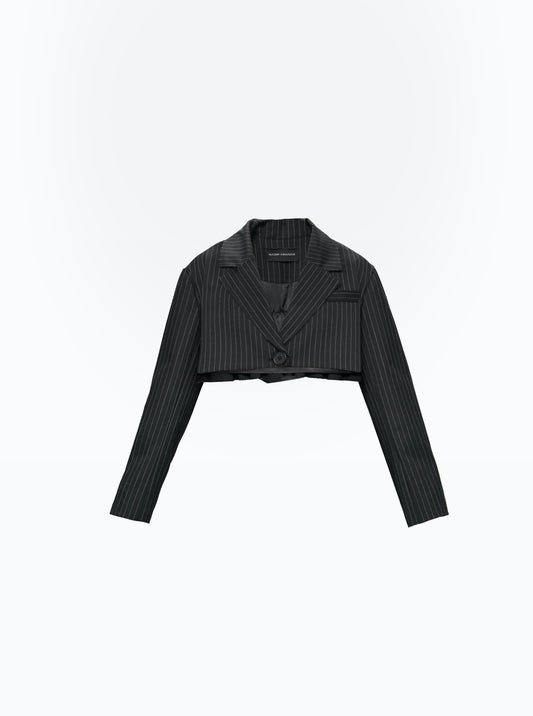 Cropped pleated back boyfriend jacket